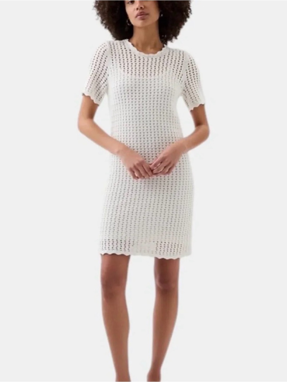 GAP Off White Crochet Fully Lined Short Sleeve Crew Neck Mini Dress XL